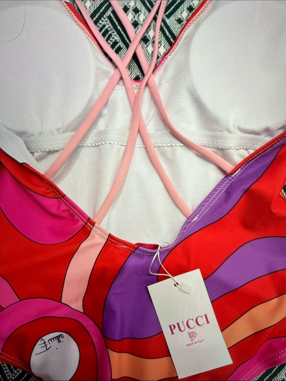 Emilio Pucci Red Pink Orange Abstract Swirl One-Piece - Picture 4 of 9